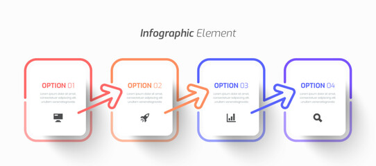 Vector Infographic Business with Rounded Rectangle Label, Line, Icon and 4 Options for Presentation