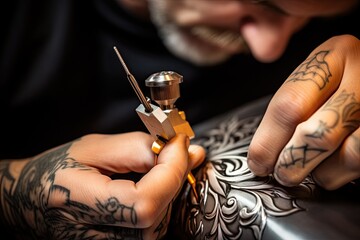 Tattoo person making a tattoo - obrazy, fototapety, plakaty