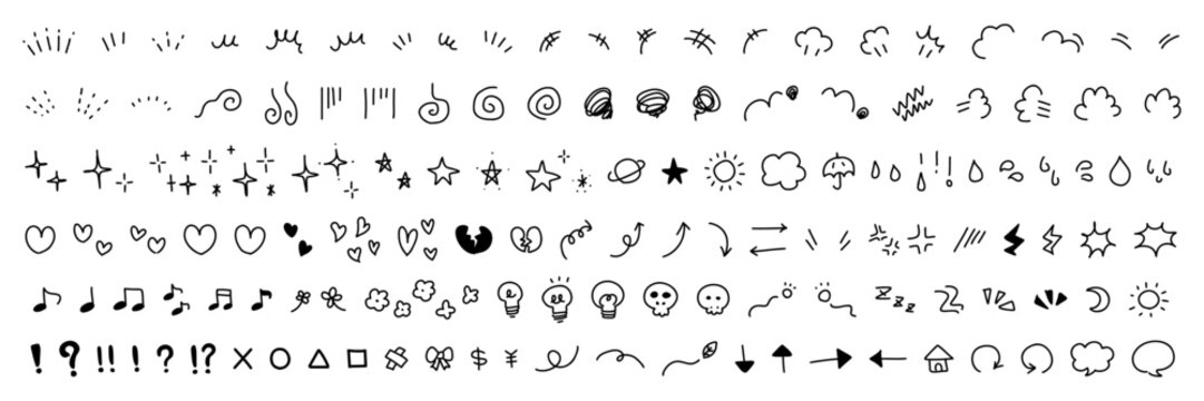 手描きの感情のあしらいの漫符イラスト ピクトグラムアイコンセット