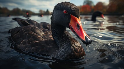 Fototapeta premium black swan in water. Black swans are a symbol for world changing events. generative AI
