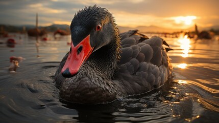 black swan in water. Black swans are a symbol for world changing events. generative AI