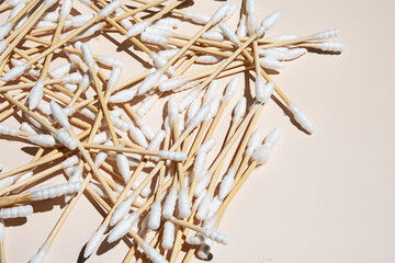 Zero waste ear sticks abstract background.