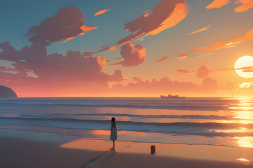 quiet sea sunset on the beach Generative ai