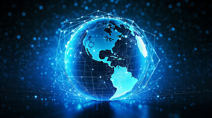 Fototapeta na wymiar Connected Earth: Global Network and Data Circuits Technology Background in Blue Tones