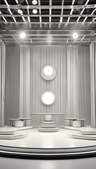 3d render of exhibition stand with pedestals. lamps and lighting 
