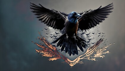 black headed eagle wallpaper T-shirt design featuring a raven in flight. Generate AI