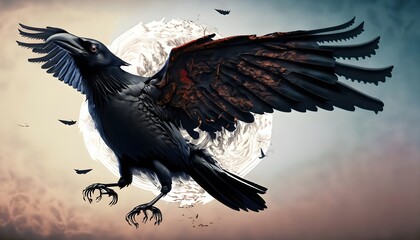 eagle in the wallpaper a 3D T-shirt design of a raven in flight 