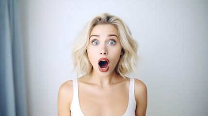 excited screaming young woman standing over white background.