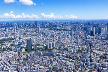 都市風景・高田の馬場上空より都心を望む・Aerial view