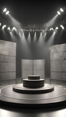3d render of stage and spotlights in a dark room. 