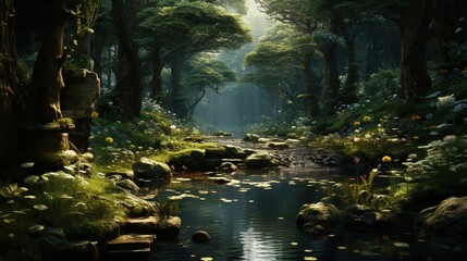 enchanted wilderness, digital art illustration, Generative AI