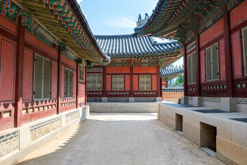 views of Gyeongbokgoong palace complex in seoul city
