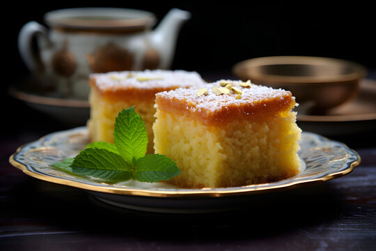 pieces of basbousa Arabic sweets cake