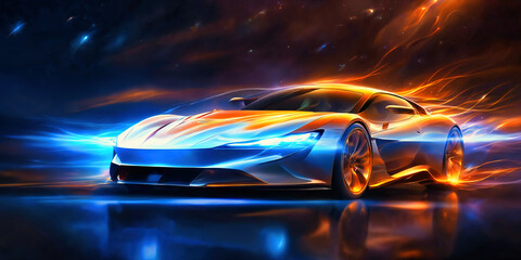 a brand-less generic concept car in futuristic environment
