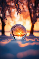 Beautiful Winter landscape with Glass Sphere
