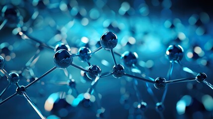 Blue molecule atoms structures on blue liquid serum background Medical.