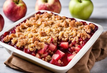  scrumptious fruit crumble with a mixture of apples, rhubarb