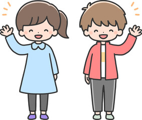 笑顔で手を挙げる子どもたち