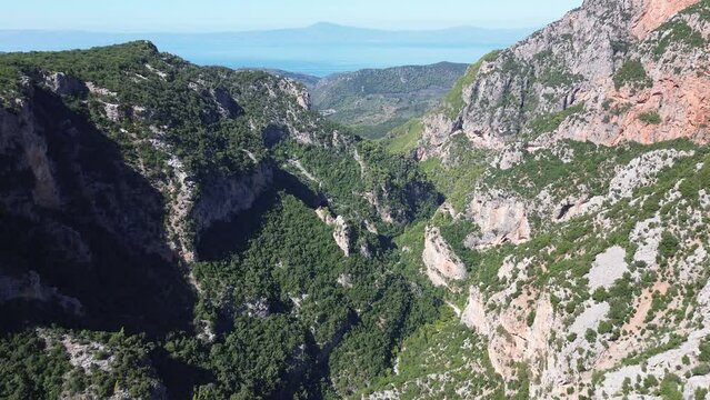 Amazing view over the famous ridomo gorge in mountainous Mani area in Messenia, Peloponnese, Greece