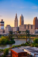 Wall murals United States Cleveland Ohio Skyline at Sunset along the Cuyahoga River