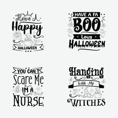 Happy Halloween vector typography set. Set of Halloween celebration collection with retro grunge effect. Halloween Concept for shirt or logo, print, stamp poster, greeting card, party invitation.