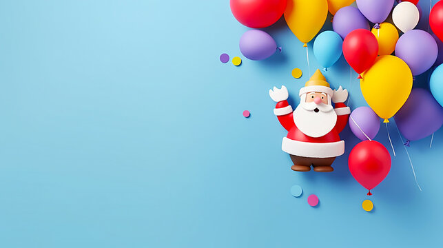 Christmas image of Santa with balloons with copy space