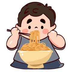 man eating noodles