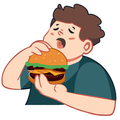 man eating hamburger