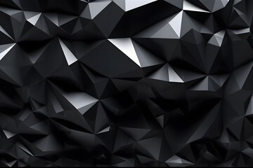 Fototapeta premium 3d Render, Abstract Black Crystal Background, Faceted Texture, Macro Panorama, Wide Panoramic Polygonal Wallpaper