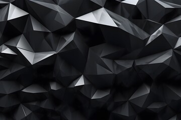 3d Render, Abstract Black Crystal Background, Faceted Texture, Macro Panorama, Wide Panoramic Polygonal Wallpaper