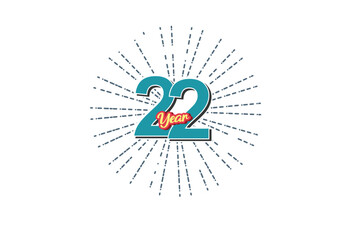 22th, 22 years, 22 year anniversary blue color number with line behind on white background for card, wallpaper, greeting card, poster-vector