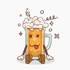 beer glass with kawaii cute face mascot drunk vector illustration