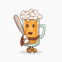  baseball number one fans supporter. beer glass with kawaii cute face mascot vector illustration