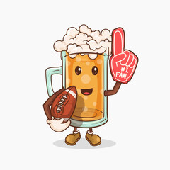 number one face american ffotball of beer glass with kawaii cute face mascot vector illustration