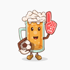 football number one fans supporter. beer glass with kawaii cute face mascot vector illustration