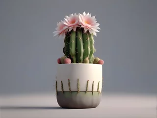 Tableaux ronds sur plexiglas Anti-reflet Cactus cactus with flower in pot