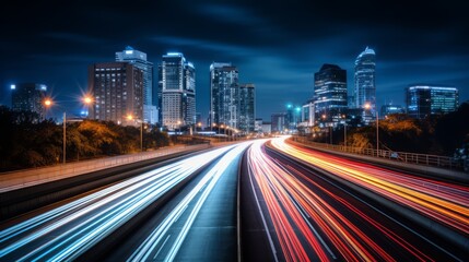 Fototapeta na wymiar Stunning Long-Exposure Image: Nighttime Highway in Focus
