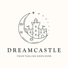 fantasy dream castle line art logo vector minimalist illustration design, kingdom castle symbol design