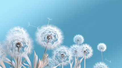 dandelion in the wind, blue sky in the background