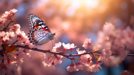 Obraz premium butterfly on flower, butterfly on cherry flower