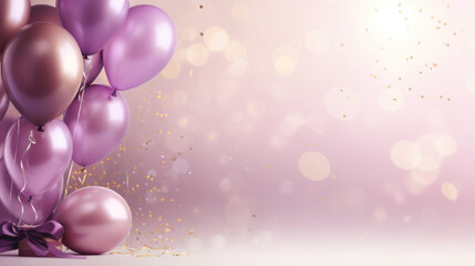 Naklejka na ściany i meble Festive background with purple and gold balloons