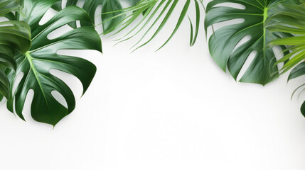 Fototapeta na wymiar Philodendron tropical leaves frame on white background