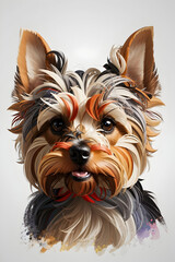 Multicolored face of a Yorkshire Terrier dog with a white background. creates a very realistic multicolor vector image of the face..Generative AI
