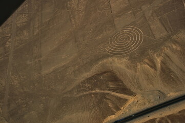 Aerial View of Spiral Geoglyph at the Nazca Lines in Peru
