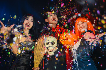 Celebrate The Enchanting Halloween Season. Celebrating Halloween Haunt Party of Asian Style, Fusion of Tradition and Frightful Delights, A Night of Culture, Costumes, and Spookiness Fun.