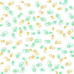 Long letters with green, orange tails.