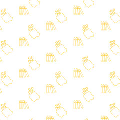 Digital png illustration of yellow heads with puzzles and crayons repeated on transparent background