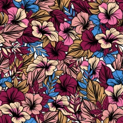 Foto op Canvas Seamless floral pattern with tropical and leaves vector illustration  © Maria