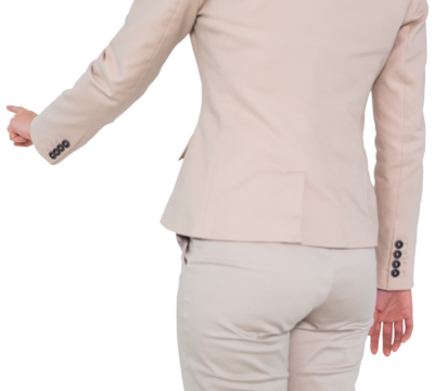 Digital png photo of back view of mid section asian businesswoman standing on transparent background - Powered by Adobe