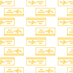 Digital png illustration of yellow pattern of repeated boarding passes on transparent background